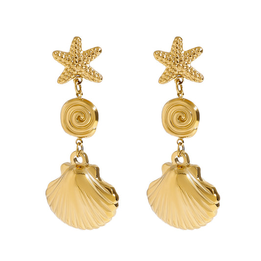 Stainless Steel Vacation Style Starfish Shell Pendant Earrings