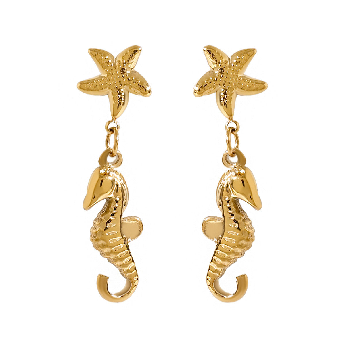 Stainless Steel Starfish Seahorse Pendant Earrings