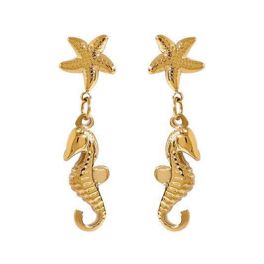 Stainless Steel Starfish Seahorse Pendant Earrings