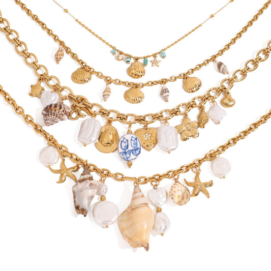 Stainless Steel Beach Vacation Style Shell Series Necklace
