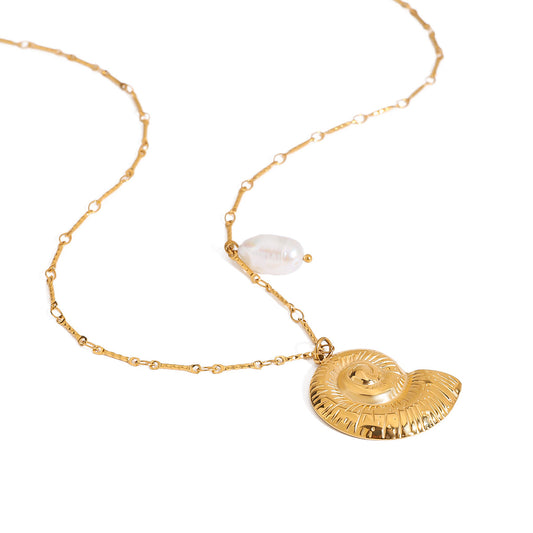 Stainless Steel Conch Pendant Bar Chain Necklace