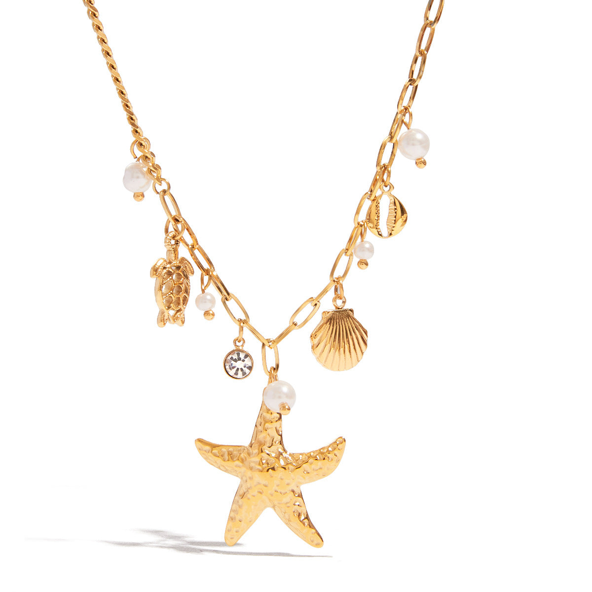 Stainless Steel Vacation Style Starfish Pendant Necklace