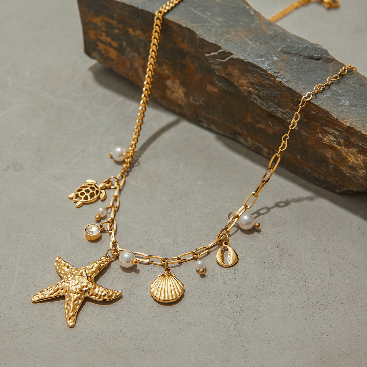 Stainless Steel Vacation Style Starfish Pendant Necklace