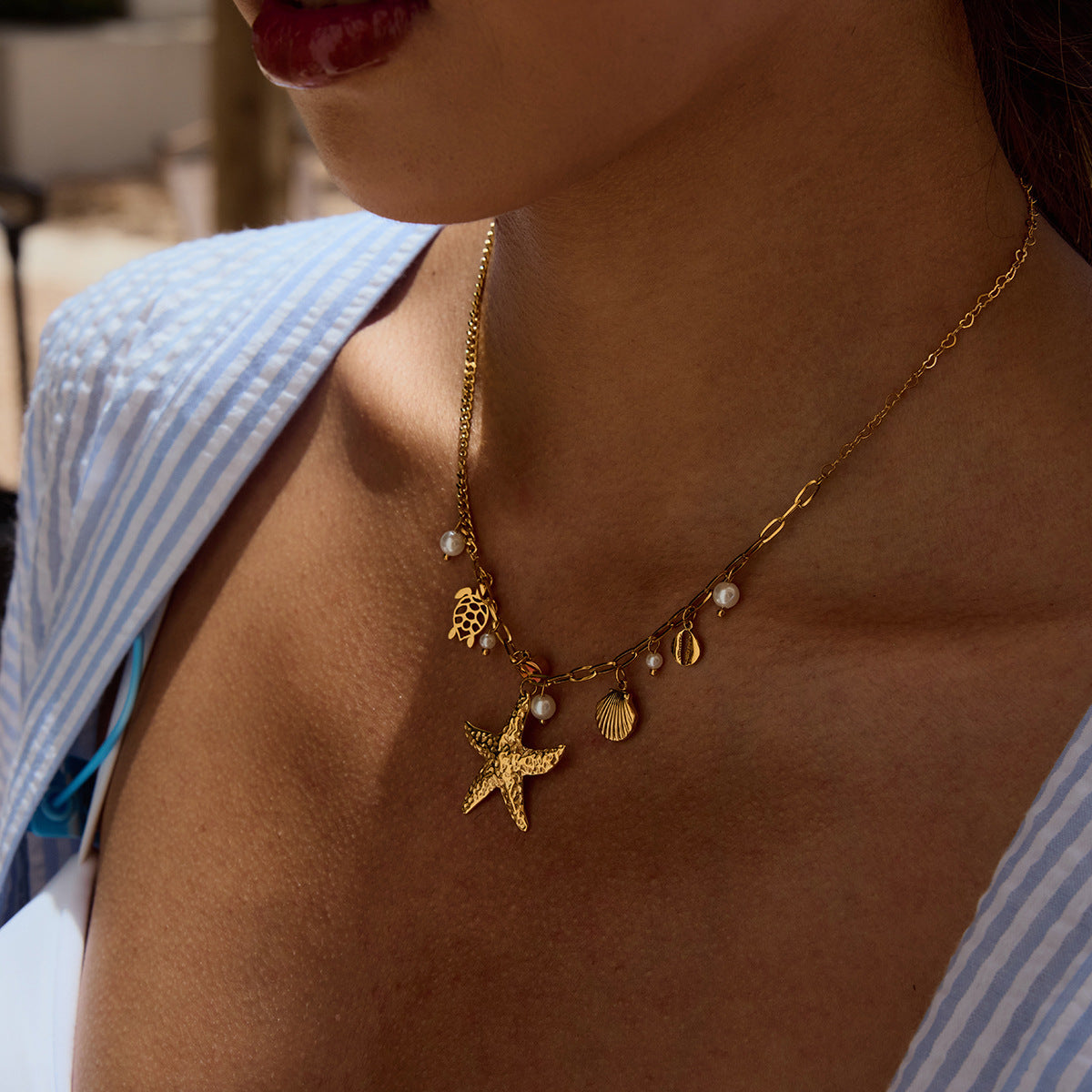 Stainless Steel Vacation Style Starfish Pendant Necklace
