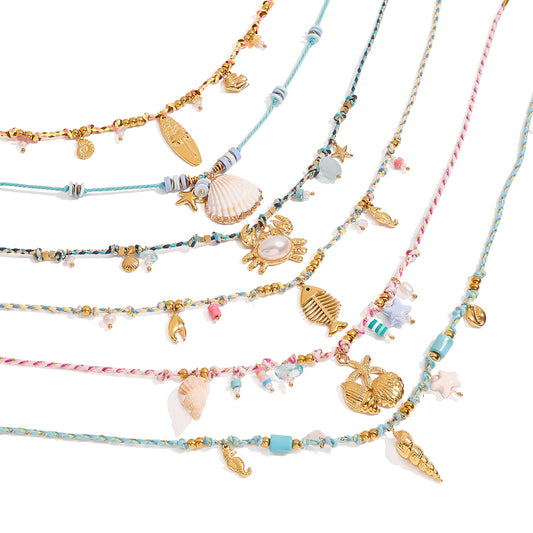 Stainless Steel Ocean Wind Pendant Braided Necklace