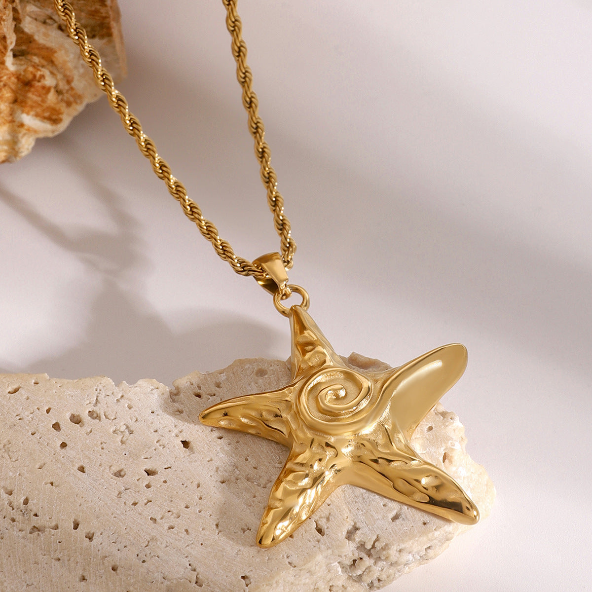 Stainless Steel Starfish Pendant Rope Chain Necklace