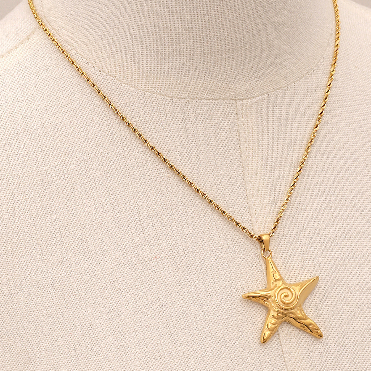 Stainless Steel Starfish Pendant Rope Chain Necklace