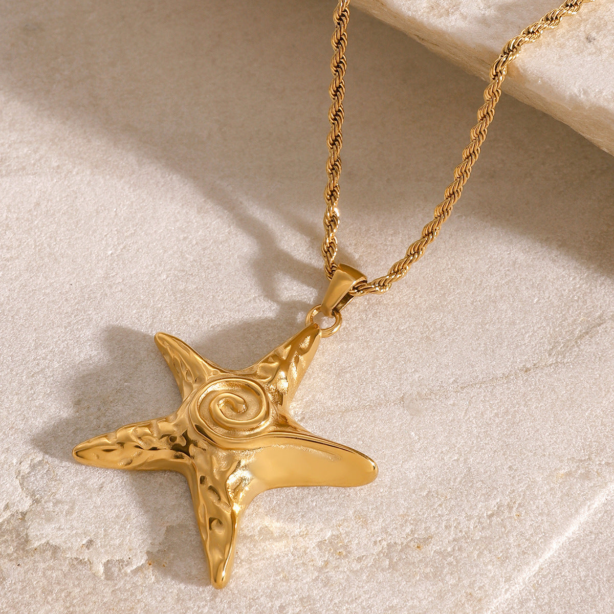 Stainless Steel Starfish Pendant Rope Chain Necklace