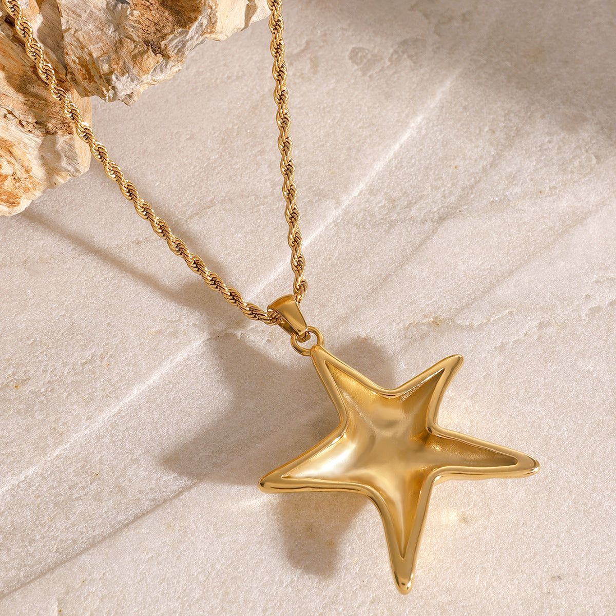 Stainless Steel Starfish Pendant Rope Chain Necklace