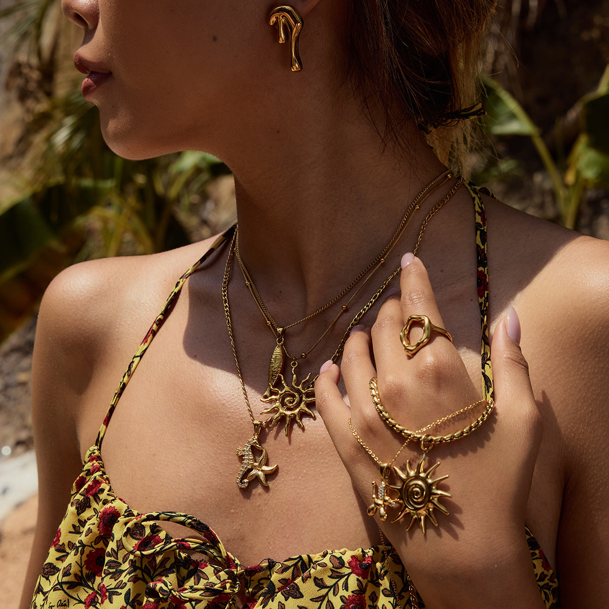 Stainless Steel Vacation Style Necklace Combination