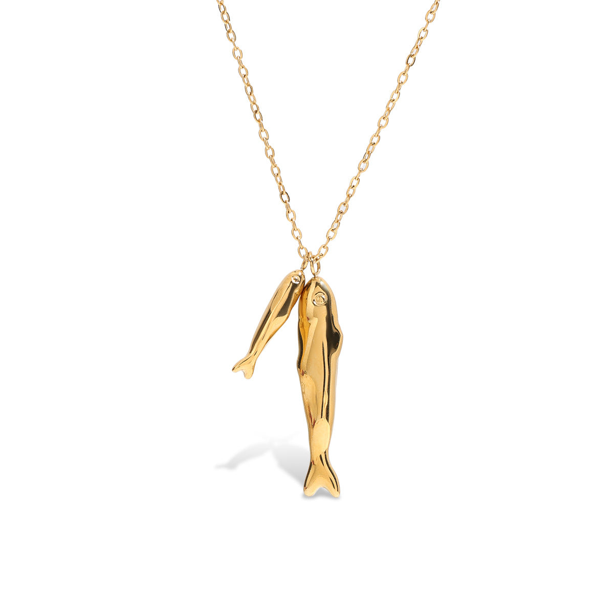 Stainless Steel Salted Fish Pendant Cable Chain Necklace