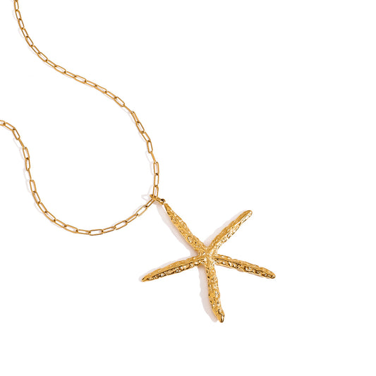 Stainless Steel 18K Gold PVD Starfish Paperclip Chain Necklace