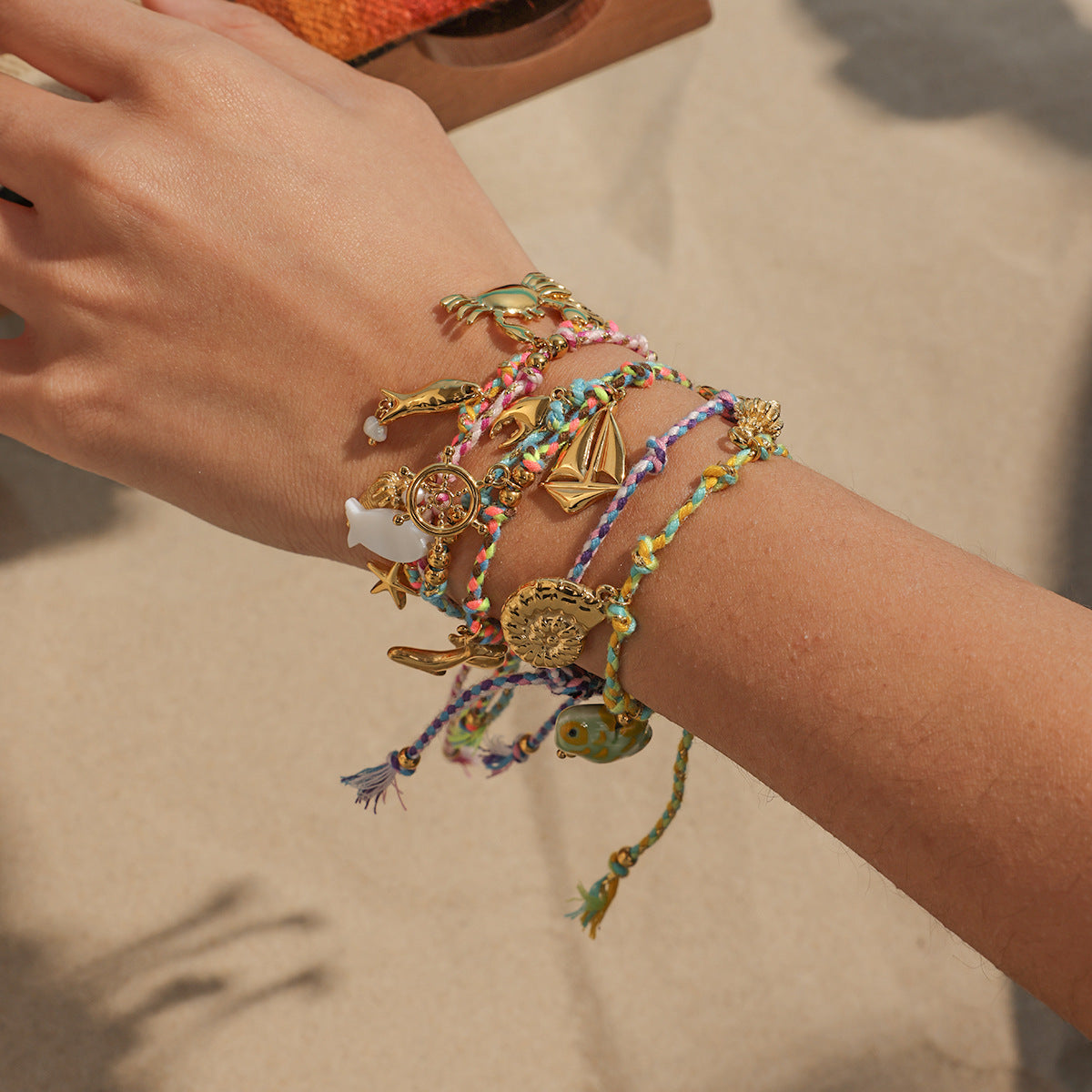 Stainless Steel Ocean Pendant Woven Bracelet With Hand Rope