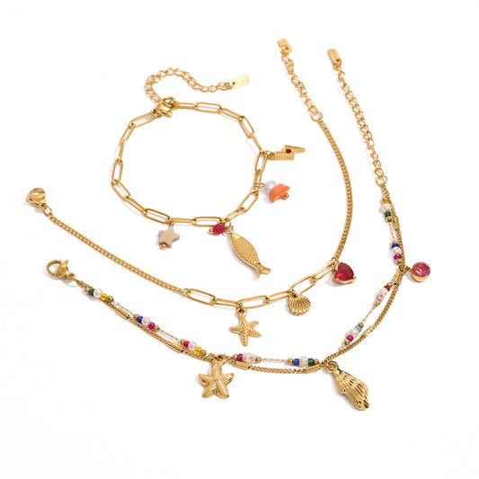 Stainless Steel Natural Stone Ocean Paperclip Chain Bracelet