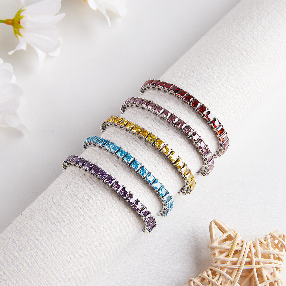 4x4MM Single Row Multi Colored Cubic Zirconia Tennis Bracelet