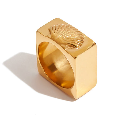 Stainless Steel 18K Gold PVD Shell Ring
