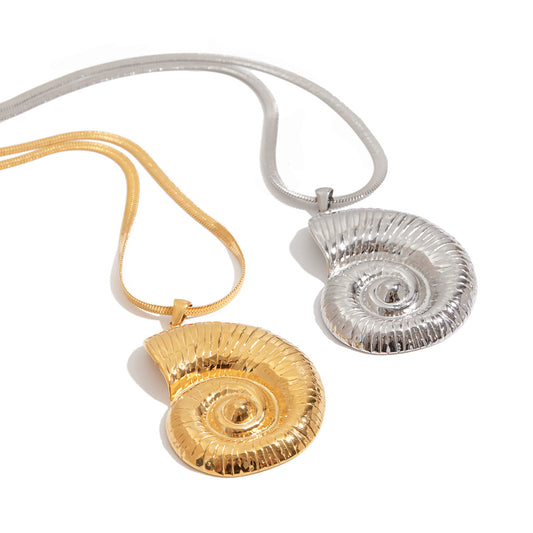 Stainless Steel Conch Pendant Snake Chain Necklace