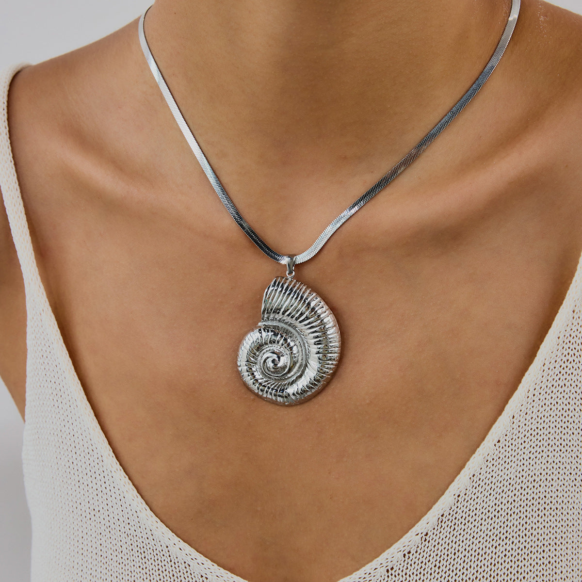 Stainless Steel Conch Pendant Snake Chain Necklace