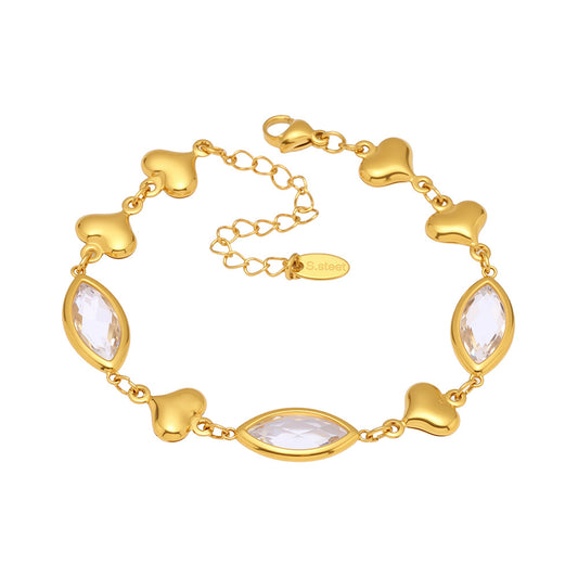 18K Gold PVD Cut Czech Glass Heart Splicing Bracelet