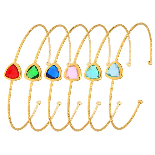 18K Gold PVD Cut Triangular Czech Glass Stone Cuff Bracelet
