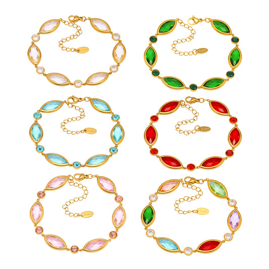 Stainless Steel 18K Gold PVD Crystal Oval Glass Bracelet