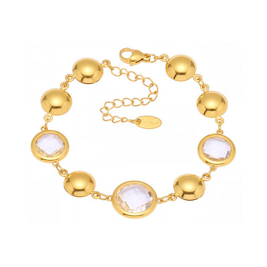 Stainless Steel Circular Cut Glass Geometric Splicing Bracelet