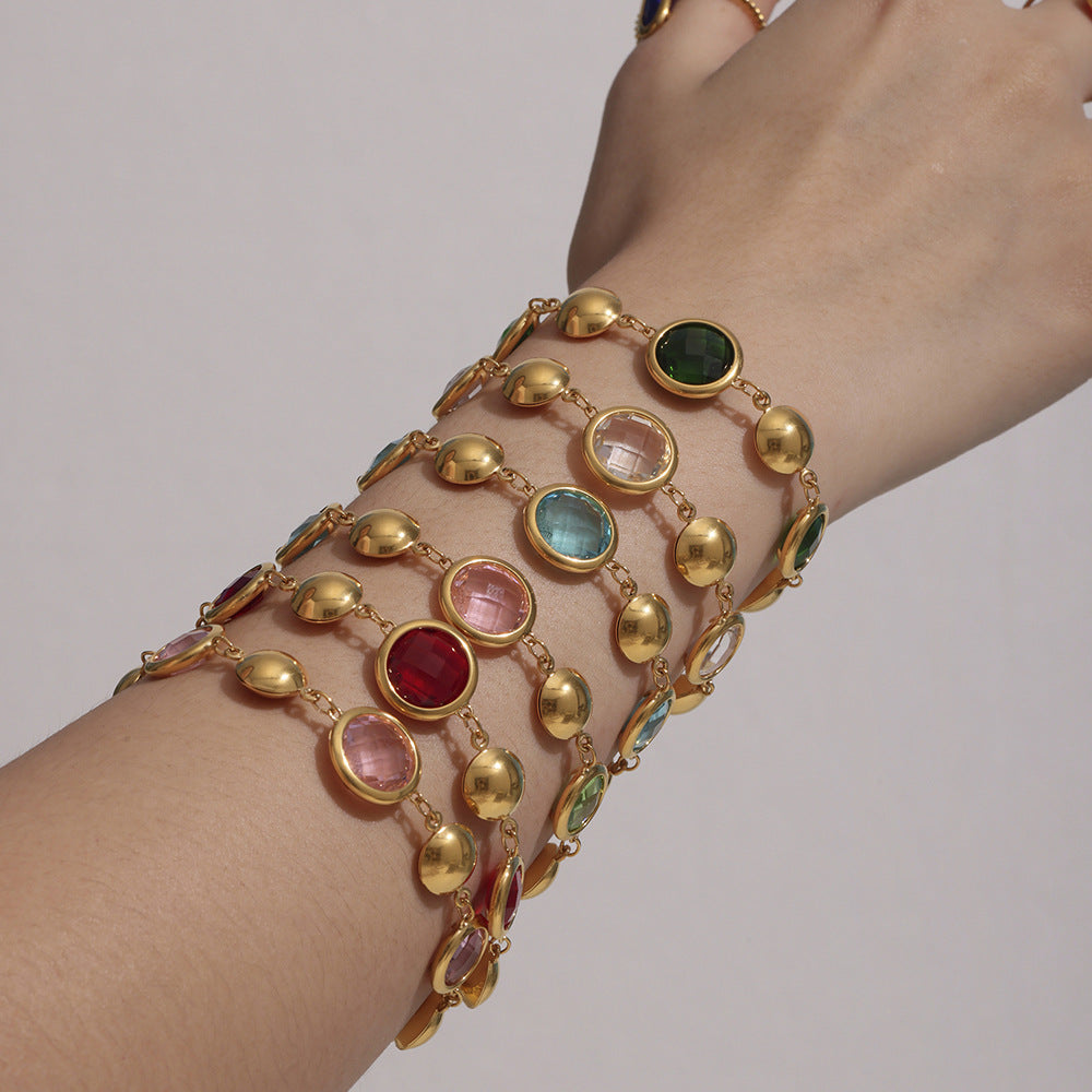 Stainless Steel Circular Cut Glass Geometric Splicing Bracelet