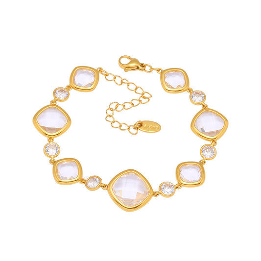 18K Gold PVD Super Flash Cut Czech Glass Bracelet