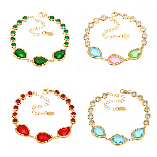Stainless Steel Droplet Shaped Czech Glass Stone Bracelet