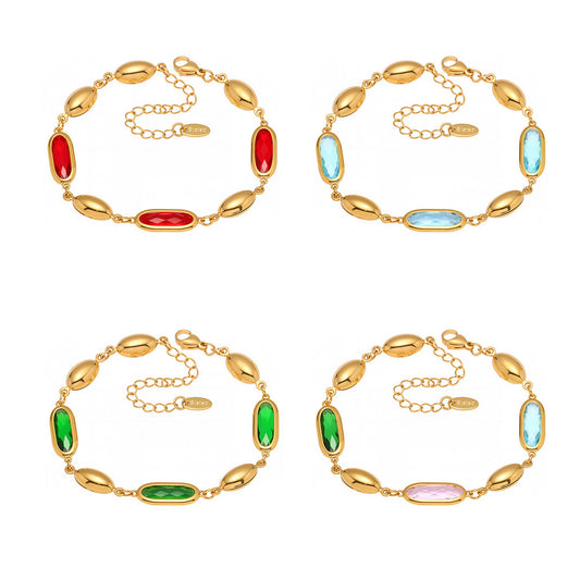 Stainless Steel Oval Cut Czech Glass Stone Bracelet
