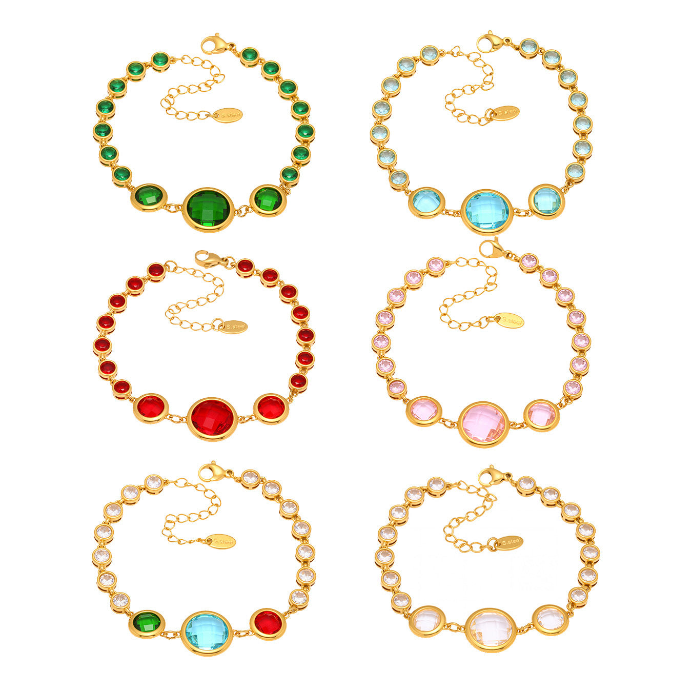 Stainless Steel 18K Gold PVD Czech Glass Bracelet