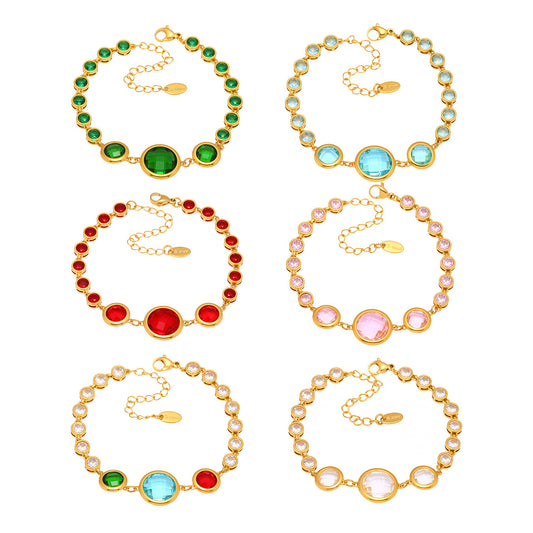Stainless Steel 18K Gold PVD Czech Glass Bracelet