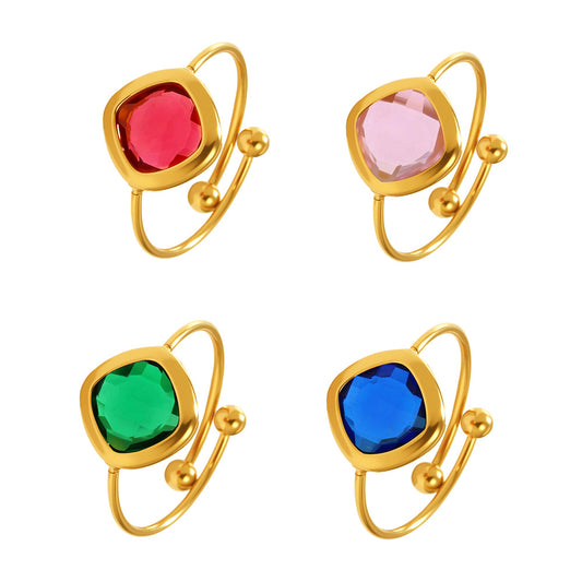 Square Cut Czech Glass Small Gold Bead Ring