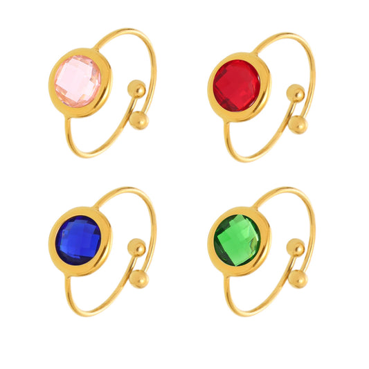 Stainless Steel 18K Gold PVD Cut Glass Steel Ball Ring