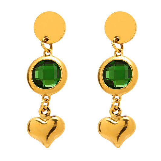 Stainless Steel Czech Glass Heart Tassel Earrings
