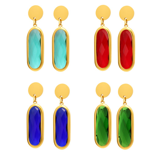 18K Gold PVD Disc Cut Glass Stud Earrings