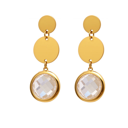 18K Gold PVD Cut Glass Circular Tassel Earrings