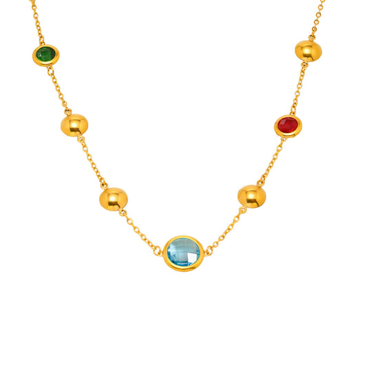 Stainless Steel Super Flash Cut Glass Necklace