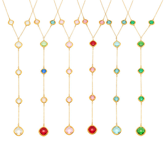 Super Flash Cut Square Glass Long Tassel Necklace