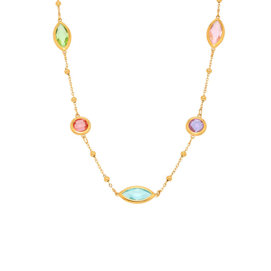 18K Gold PVD Cut Glass Small Steel Ball Necklace