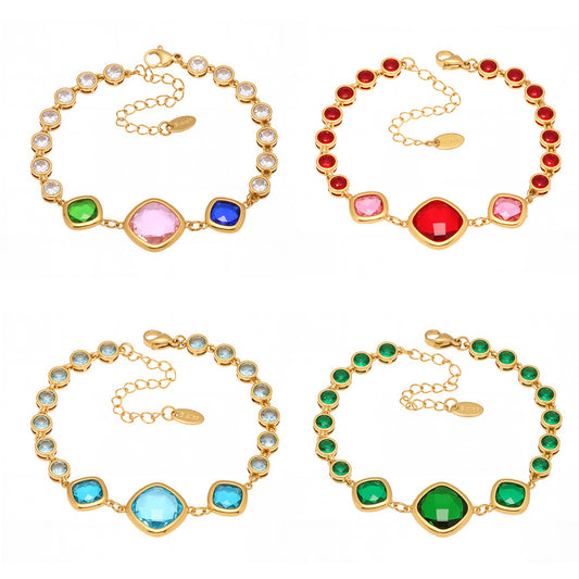 Transparent Cut Czech Square Glass Stone Bracelet