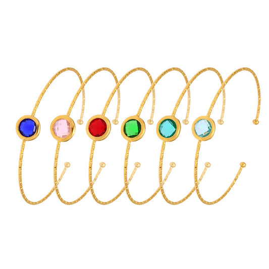 Stainless Steel Circular Cut Czech Glass Stone Cuff Bracelet
