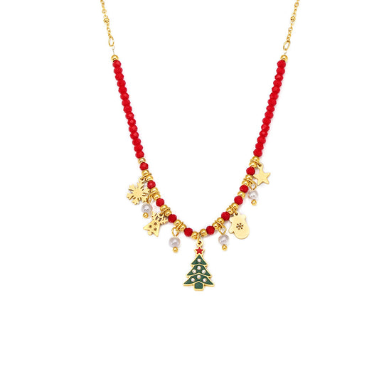 Stainless Steel Christmas Tree Zircon Geometric Element Pendant Necklace