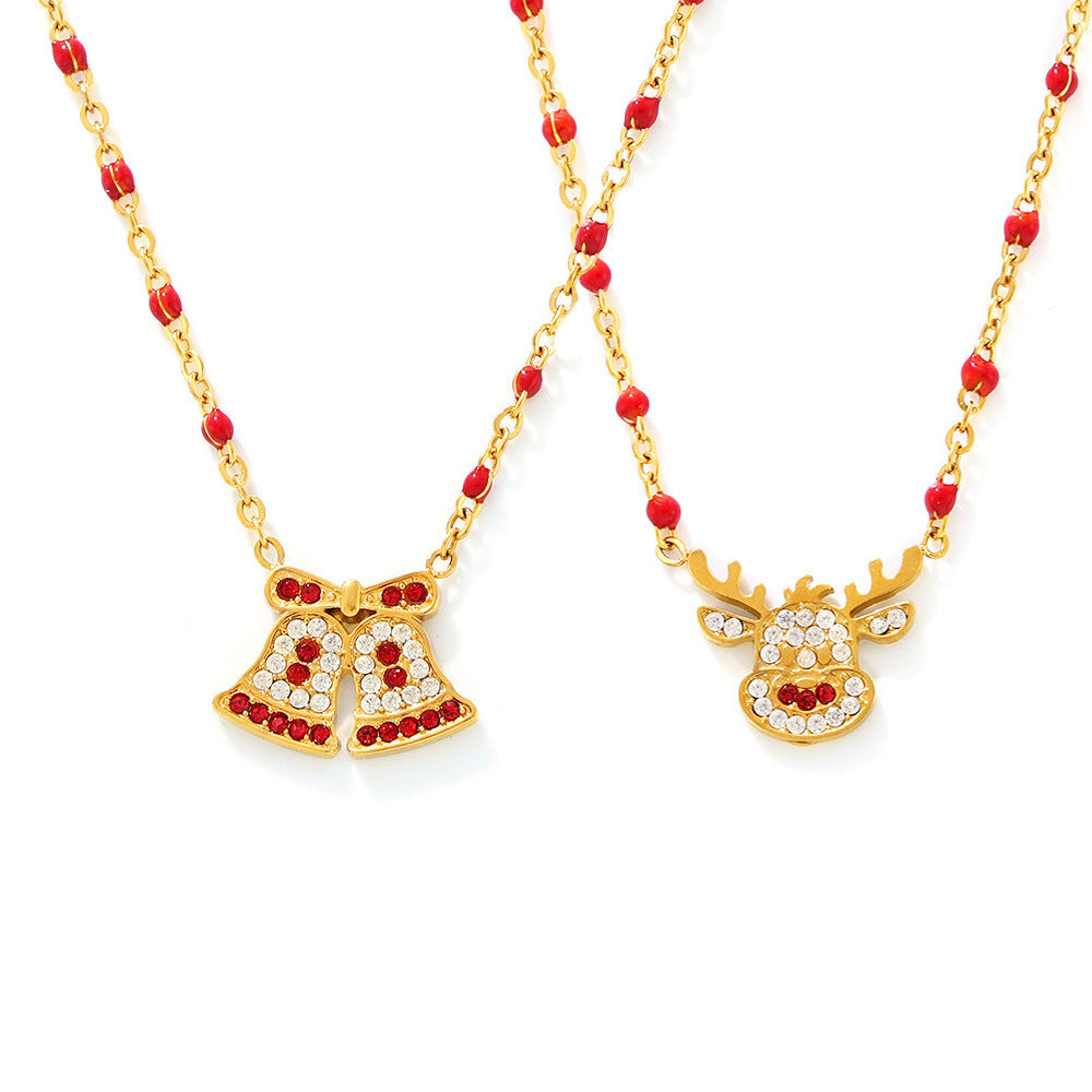 Stainless Steel Bell Milu Deer Zircon Necklace