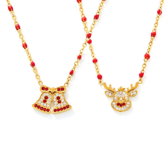 Stainless Steel Bell Milu Deer Zircon Necklace