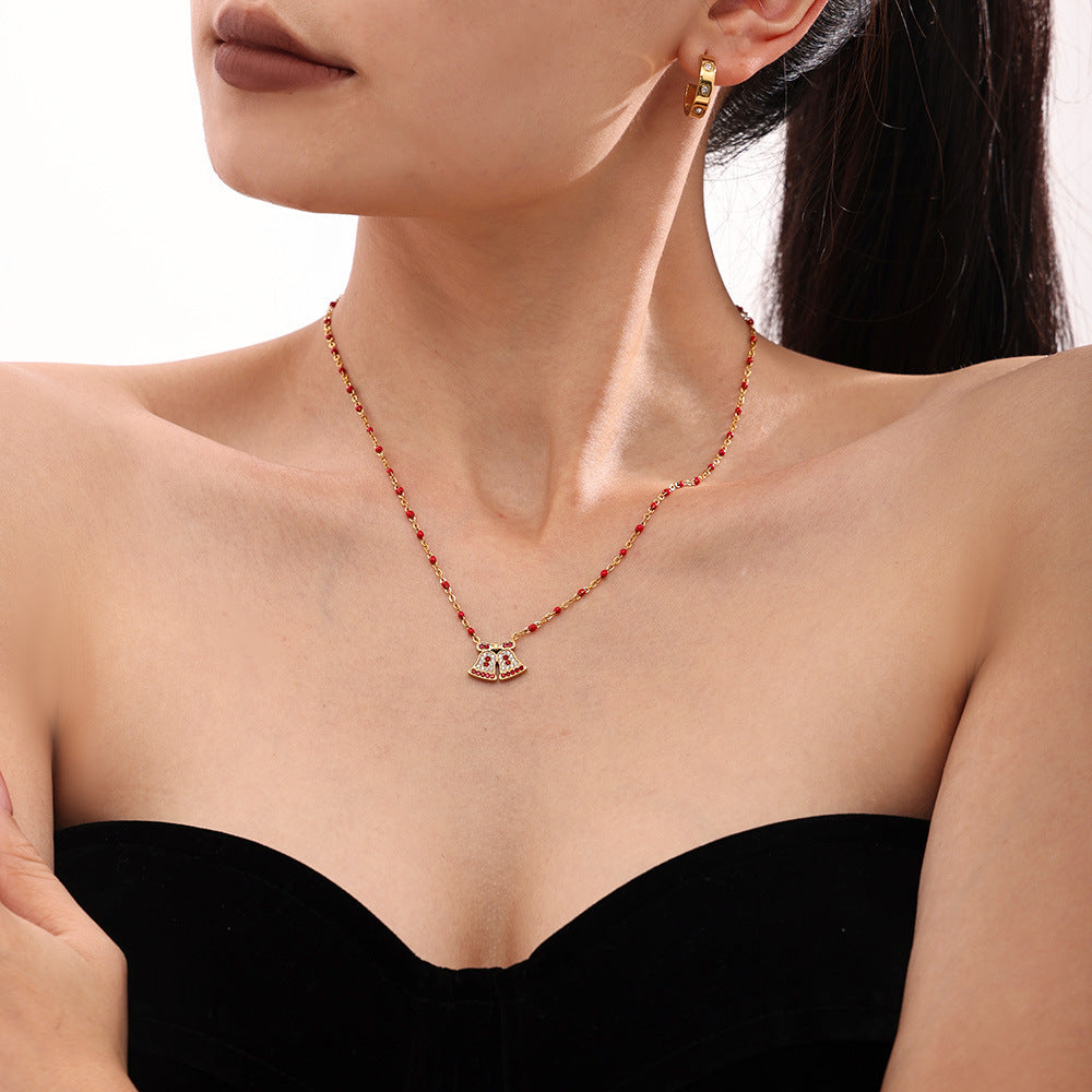 Stainless Steel Bell Milu Deer Zircon Necklace
