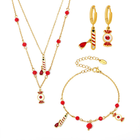 Stainless Steel Candy Gift Necklace Bracelet Earrings Jewelry Suit