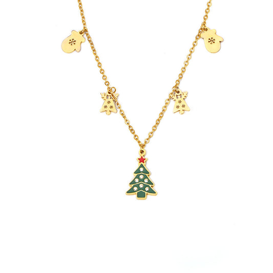 Stainless Steel Small Tree Glove Milu Deer Pendant Necklace