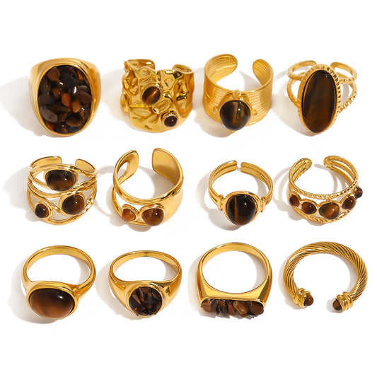 Stainless Steel Tiger's Eye Necklace Bracelet Ring Earrings Jewelry Suit