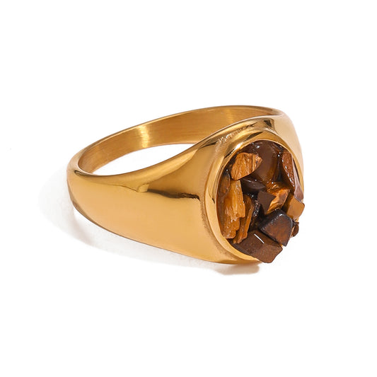 Stainless Steel Natural Tiger's Eye Ring Collection